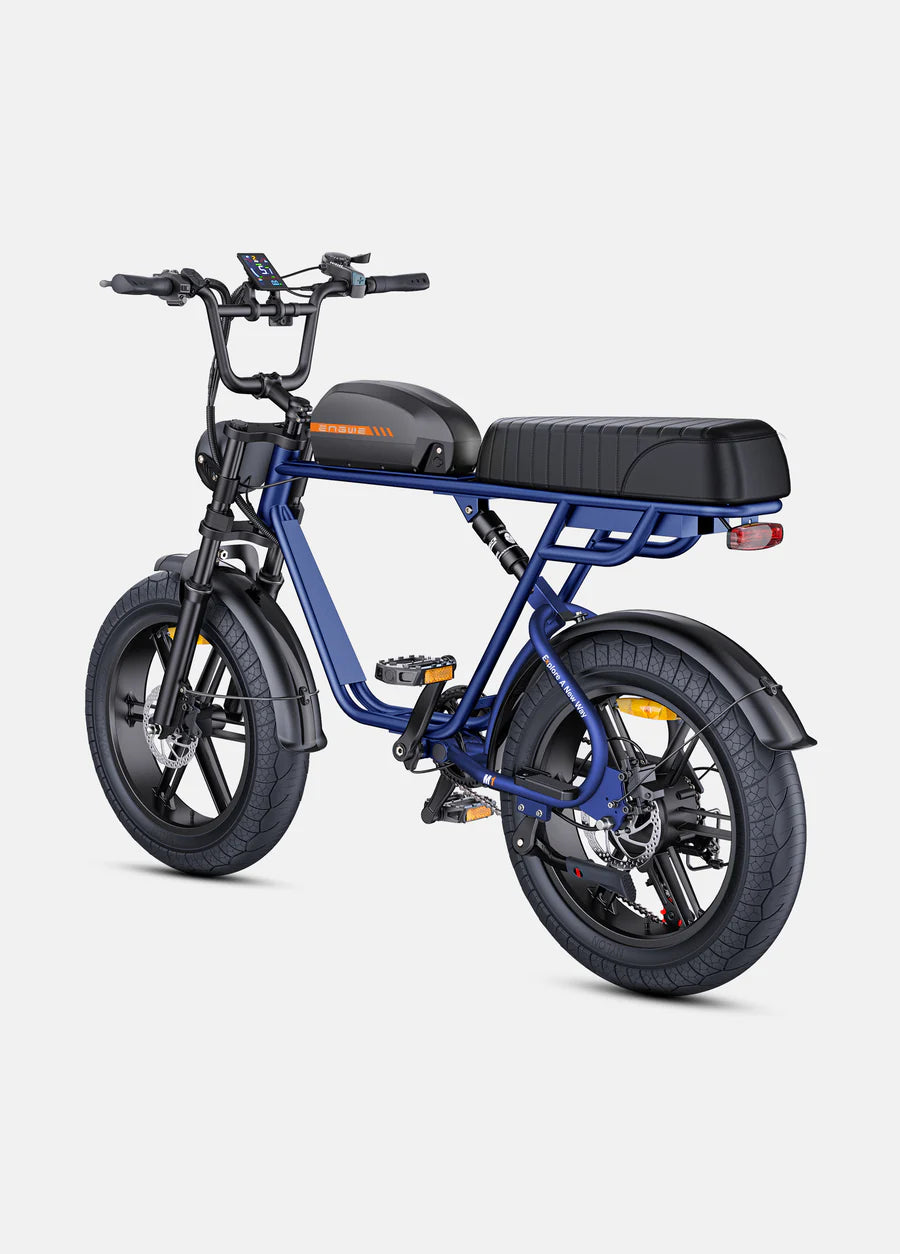 Elektrische fiets ENGWE M20, blauw, zijaanzicht schuin linksachter, enkele accu