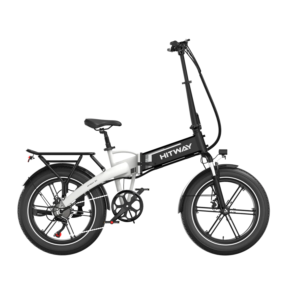 Elektrische vouwfiets HITWAY BK10S, zwart wit, zijaanzicht rechts