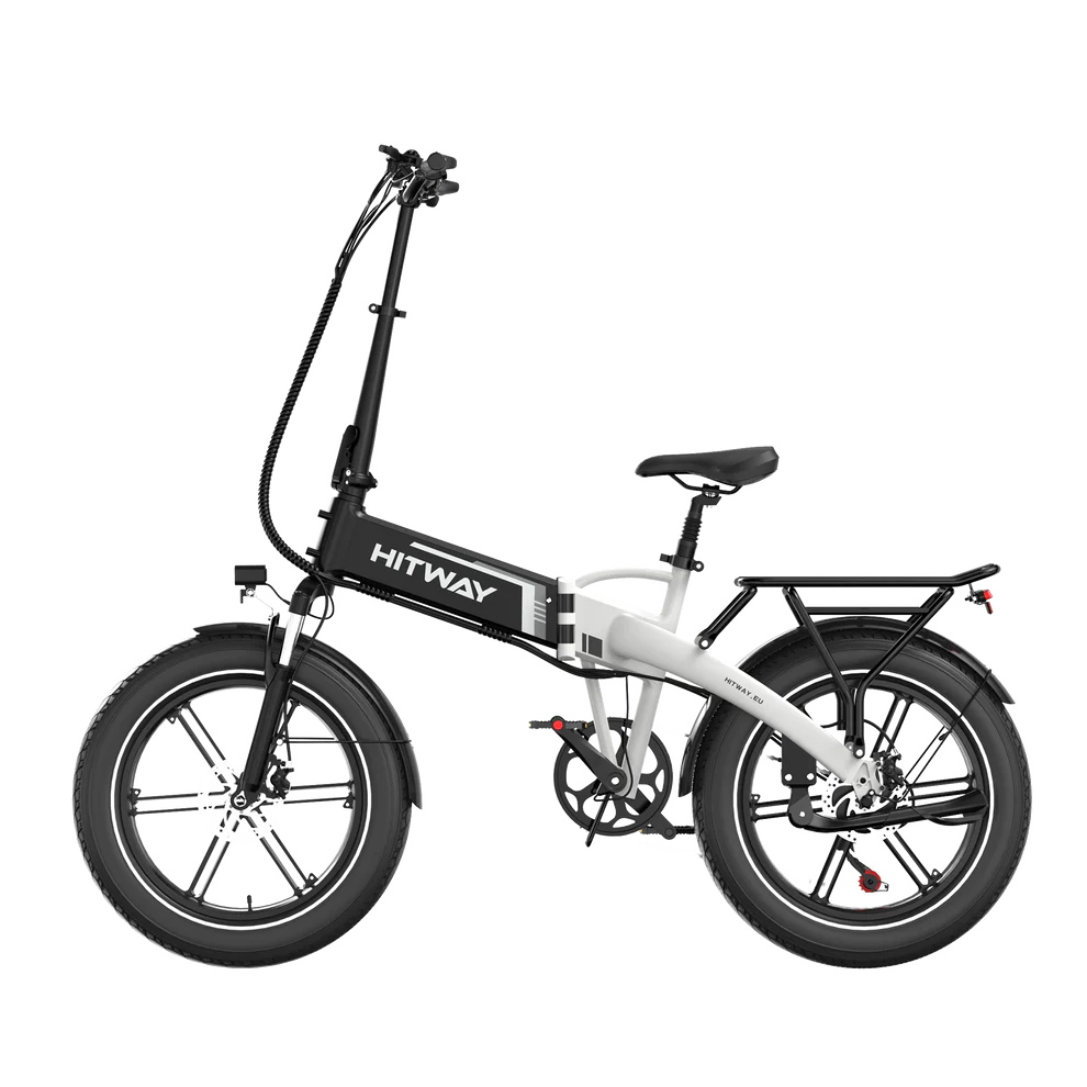 Elektrische vouwfiets HITWAY BK10S, zwart wit, zijaanzicht links