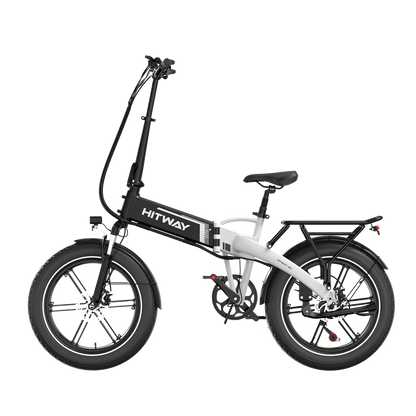 Elektrische vouwfiets HITWAY BK10S, zwart wit, zijaanzicht links