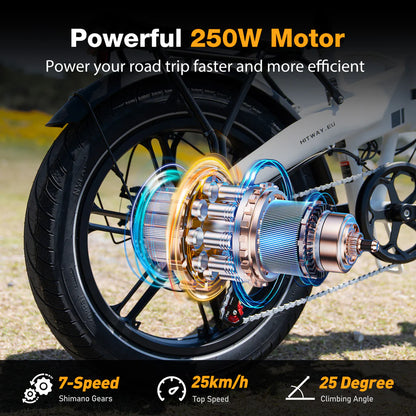 Elektrische vouwfiets HITWAY BK10S, zwart wit, achterwiel met krachtige motor