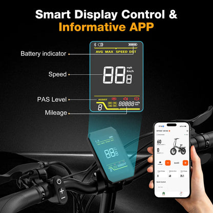 Elektrische vouwfiets HITWAY BK10S, stuur met display en telefoon met app