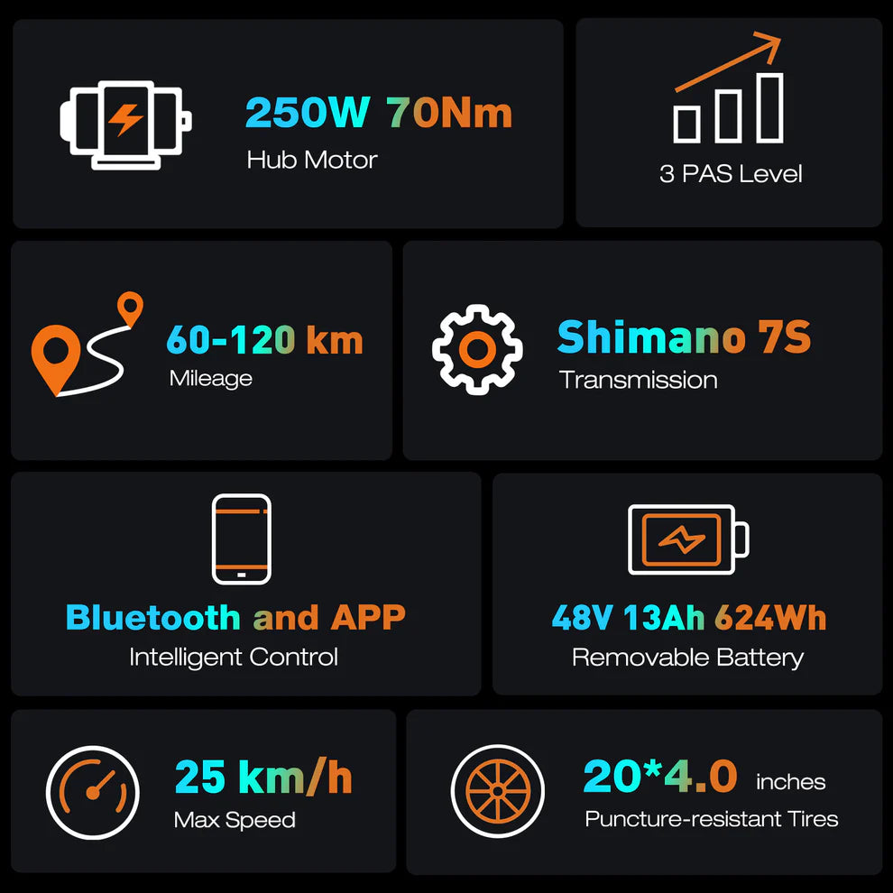 Elektrische vouwfiets HITWAY BK10S, zwart wit, overzicht specificaties
