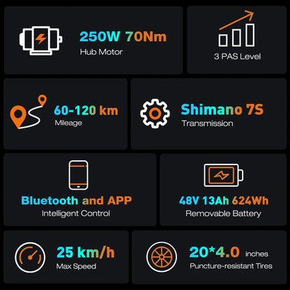 Elektrische vouwfiets HITWAY BK10S, zwart wit, overzicht specificaties