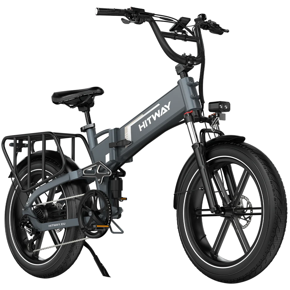 Elektrische vouwfiets HITWAY BK10S PRO, grijs, zijaanzicht schuin rechtsvoor