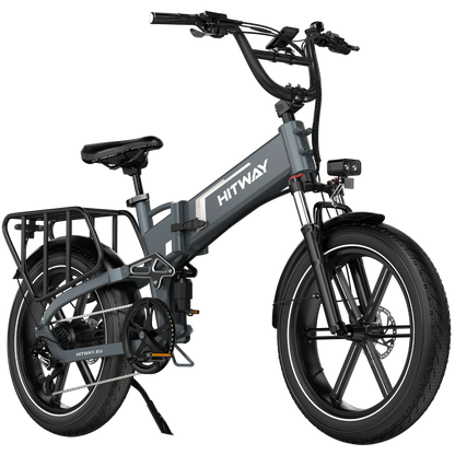 Elektrische vouwfiets HITWAY BK10S PRO, grijs, zijaanzicht schuin rechtsvoor