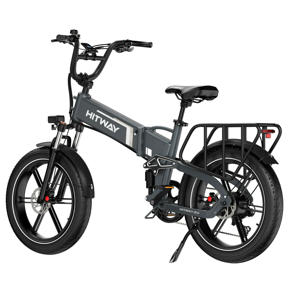 Elektrische vouwfiets HITWAY BK10S PRO, grijs, zijaanzicht schuin linksachter