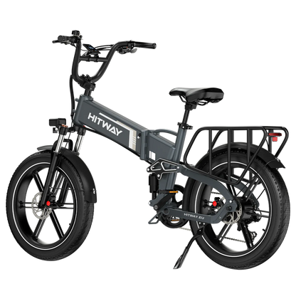 Elektrische vouwfiets HITWAY BK10S PRO, grijs, zijaanzicht schuin linksachter