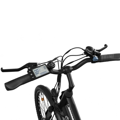 Elektrische fiets HITWAY BK27S zwart, bovenaanzicht stuur met display