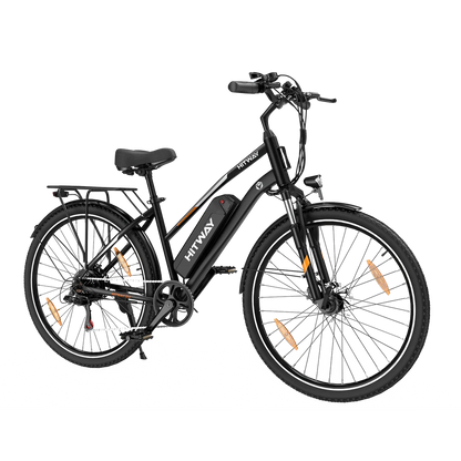 Elektrische fiets HITWAY BK27S zwart, zijaanzicht schuin rechtsvoor