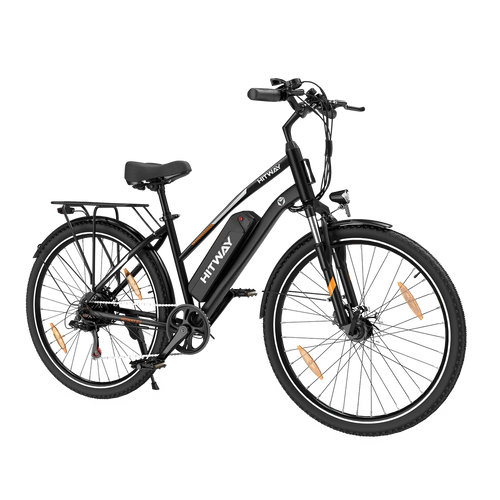 Elektrische fiets HITWAY BK27S zwart, zijaanzicht schuin rechtsvoor