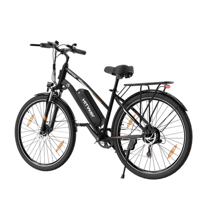 Elektrische fiets HITWAY BK27S zwart, zijaanzicht schuin linksachter