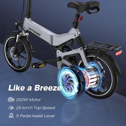 Elektrische vouwfiets HITWAY BK2, zijaanzicht schuin linksachter, aandrijvingssysteem, motor achterwiel