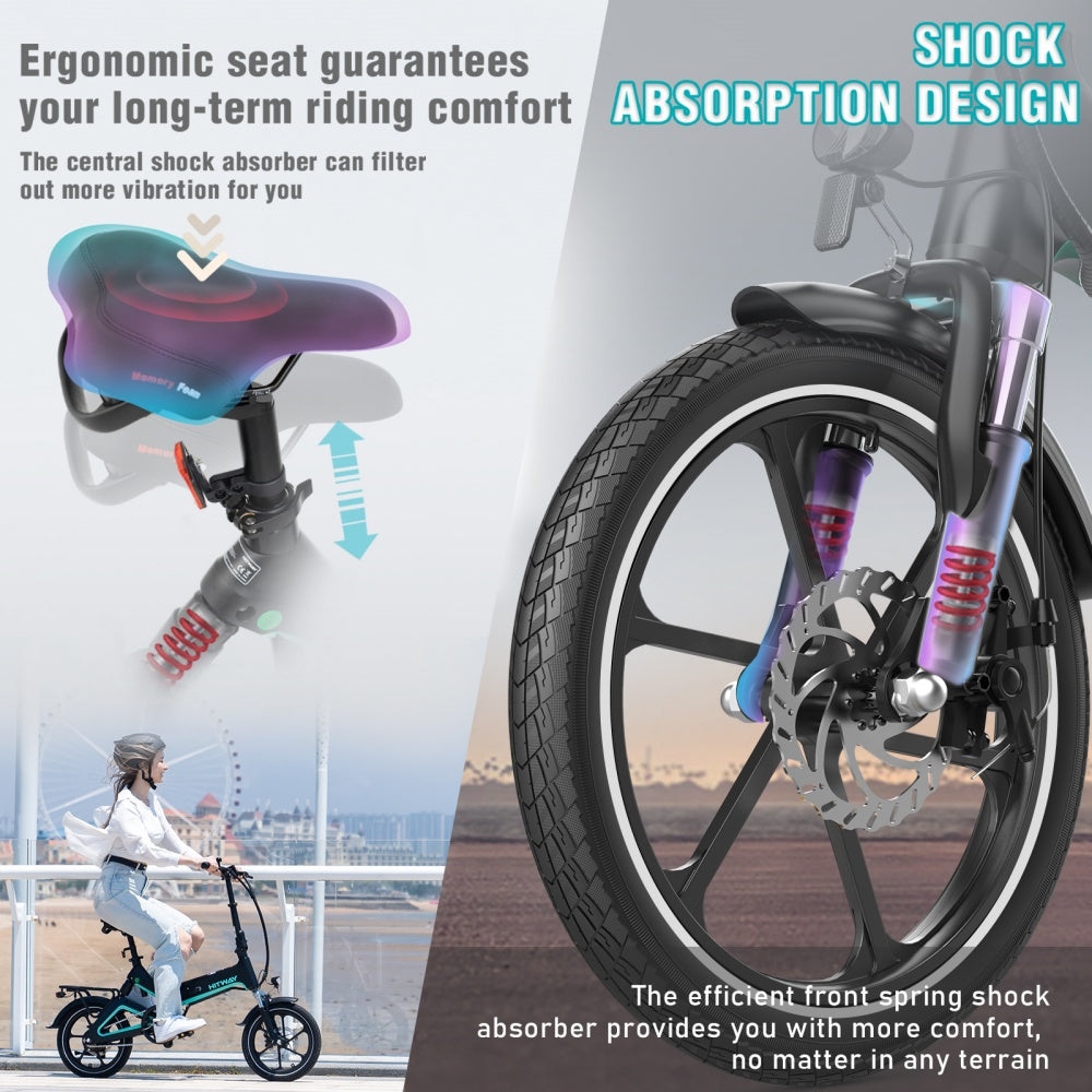 Elektrische vouwfiets HITWAY BK2, verende zadelpen en voorvork