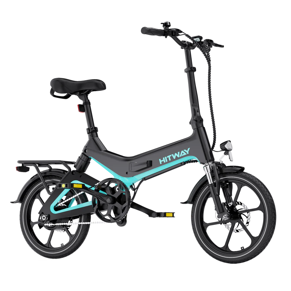 Elektrische vouwfiets HITWAY BK2 zwart zijaanzicht schuin rechtsvoor