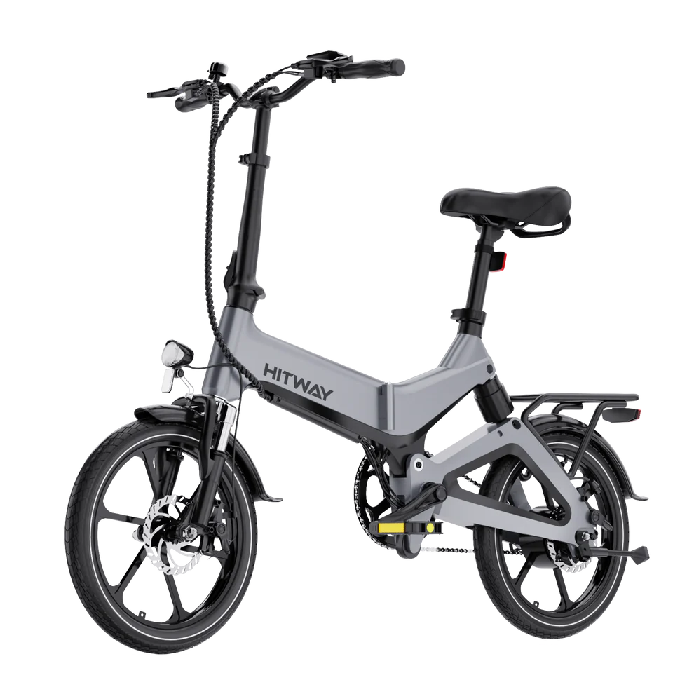 Elektrische vouwfiets HITWAY BK2, grijs, zijaanzicht schuin linksvoor