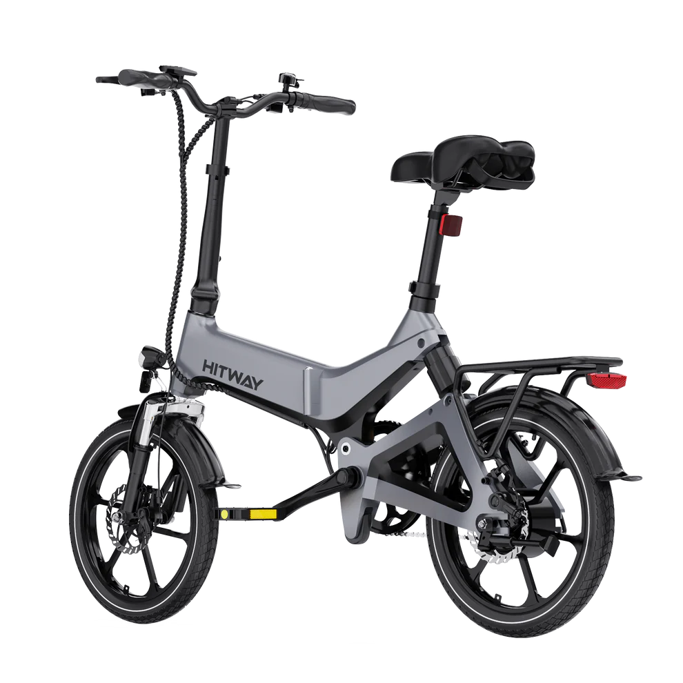 Elektrische vouwfiets HITWAY BK2, grijs, zijaanzicht schuin linksachter