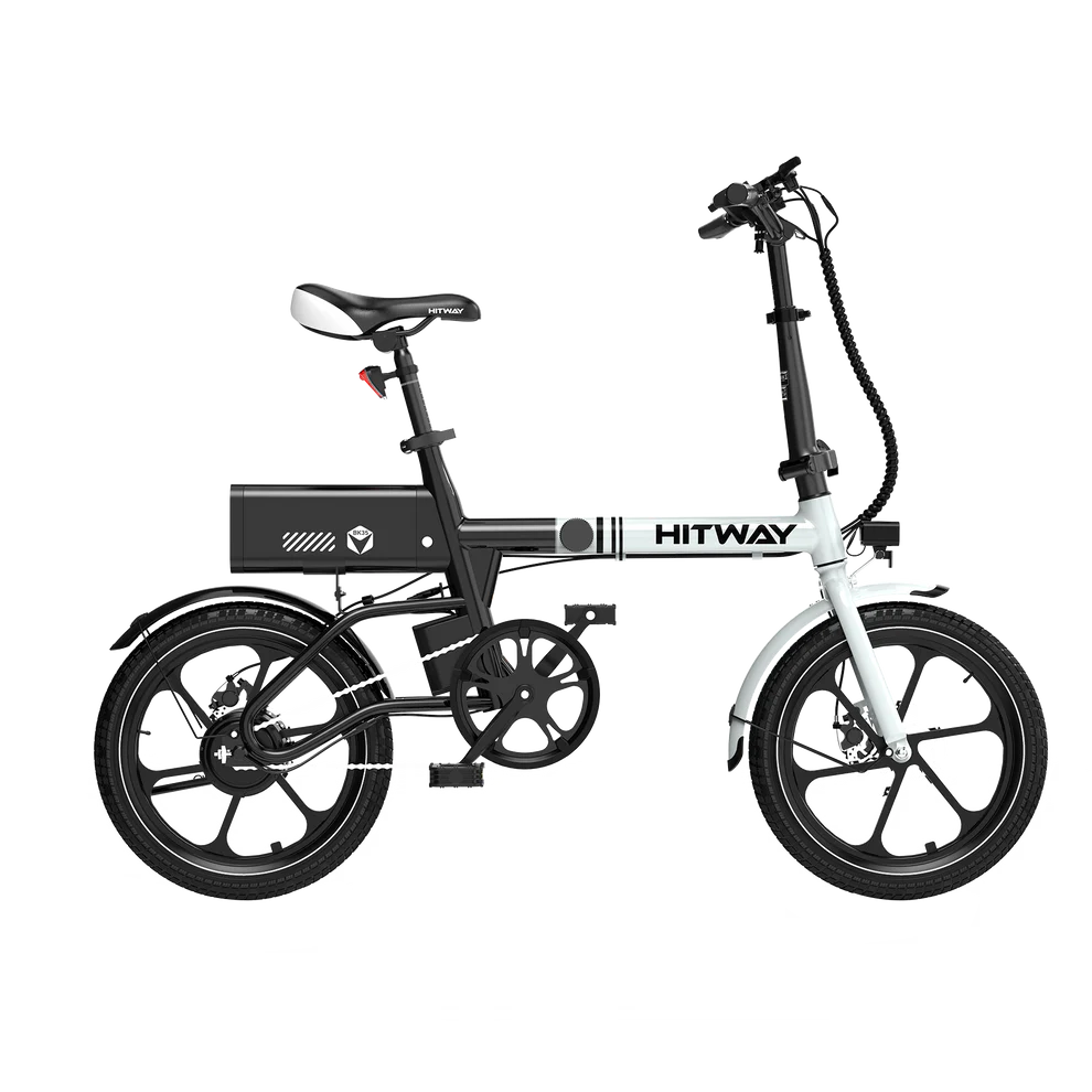Elektrische vouwfiets HITWAY BK35S, zwart wit, zijaanzicht rechts