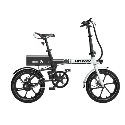 Elektrische vouwfiets HITWAY BK35S, zwart wit, zijaanzicht rechts