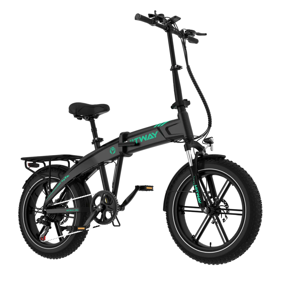 Elektrische vouwfiets HITWAY BK36, zwart, zijaanzicht schuin rechtsvoor