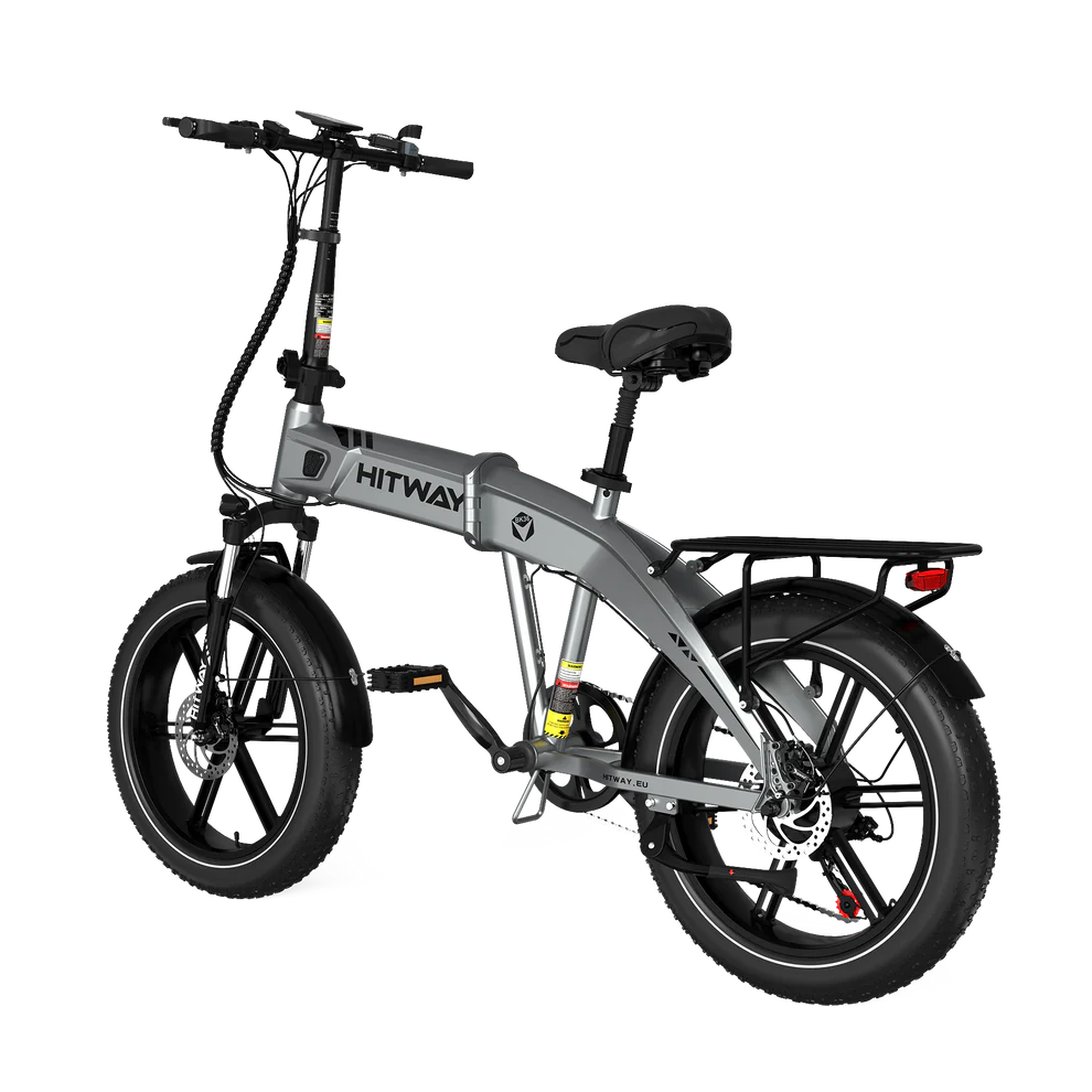 Elektrische vouwfiets HITWAY BK36, grijs, zijaanzicht schuin linksachter