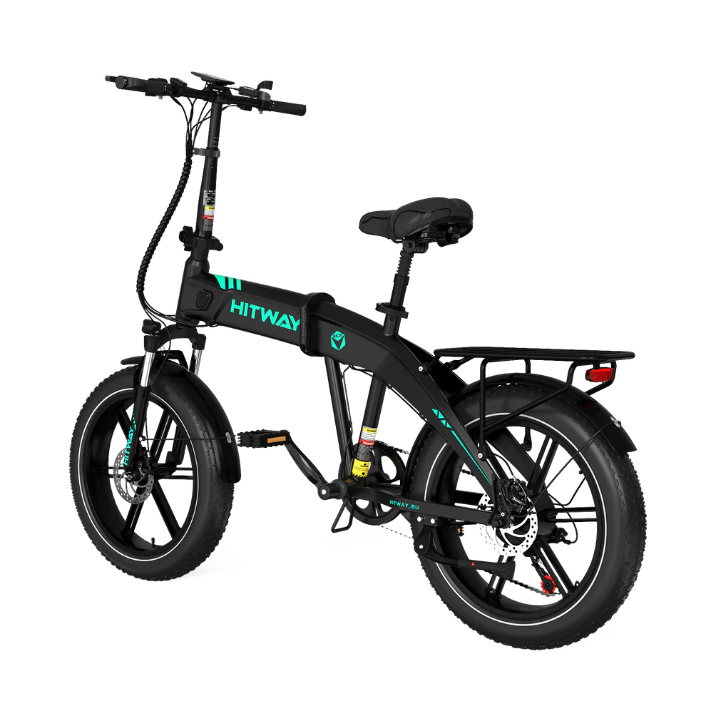 Elektrische vouwfiets HITWAY BK36, zwart, zijaanzicht schuin linksachter