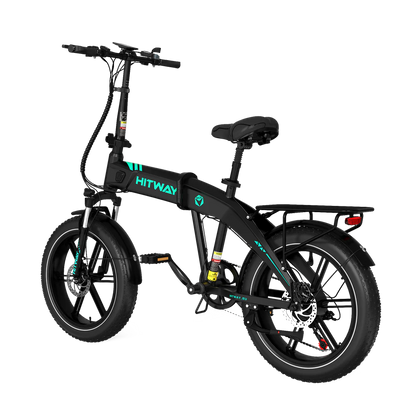 Elektrische vouwfiets HITWAY BK36, zwart, zijaanzicht schuin linksachter