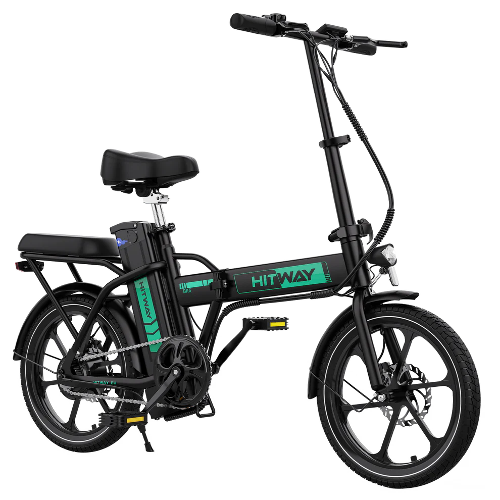 Elektrische vouwfiets HITWAY BK5S, zwart, zijaanzicht schuin rechtsvoor