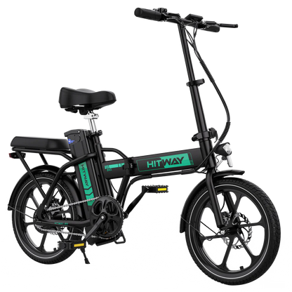 Elektrische vouwfiets HITWAY BK5S, zwart, zijaanzicht schuin rechtsvoor