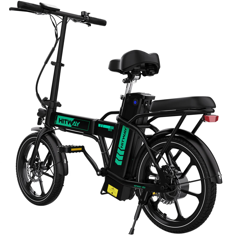 Elektrische vouwfiets HITWAY BK5S, zwart, zijaanzicht schuin linksachter