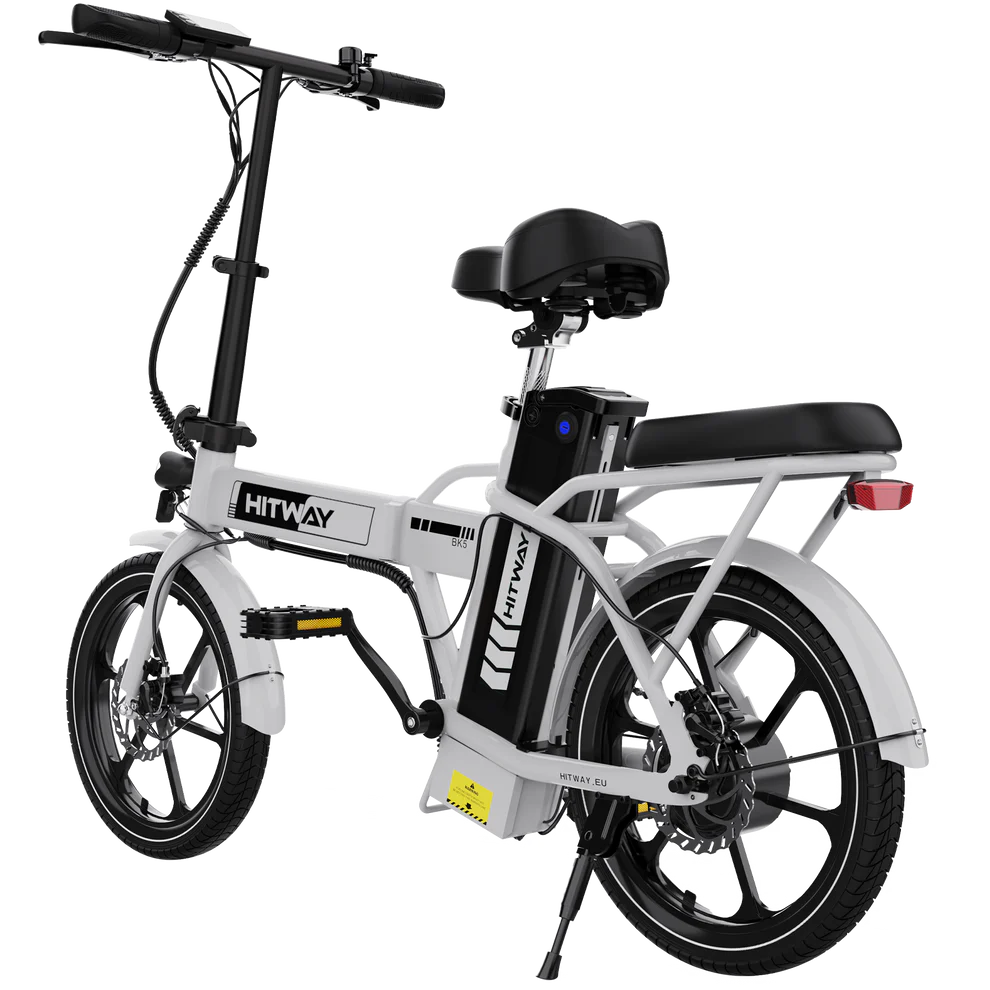 Elektrische vouwfiets HITWAY BK5S, wit, zijaanzicht schuin linksachter