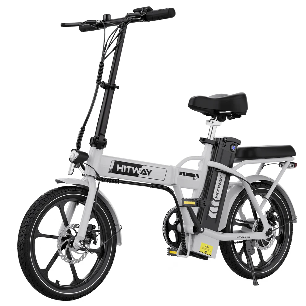 Elektrische vouwfiets HITWAY BK5S, wit, zijaanzicht schuin linksvoor