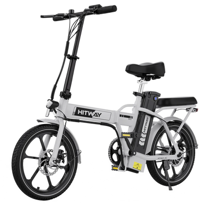 Elektrische vouwfiets HITWAY BK5S, wit, zijaanzicht schuin linksvoor