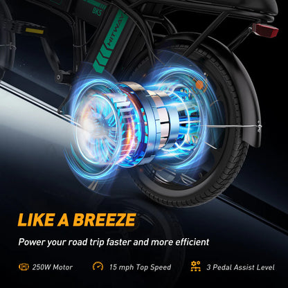 Elektrische vouwfiets HITWAY BK5S, zijaanzicht schuin linksachter, aandrijvingssysteem, motor achterwiel