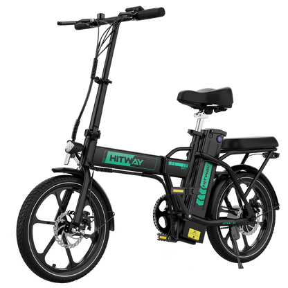 Elektrische vouwfiets HITWAY BK5S, zwart, zijaanzicht schuin linksvoor