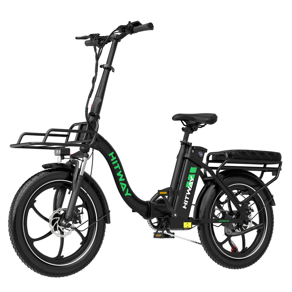 Elektrische vouwfiets HITWAY BK6S L1, zwart, zijaanzicht schuin linksvoor