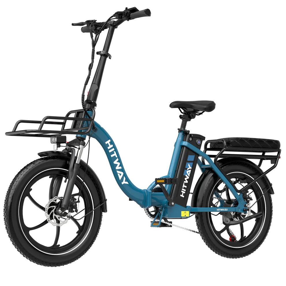 Elektrische vouwfiets HITWAY BK6S L1, blauw, zijaanzicht schuin linksvoor