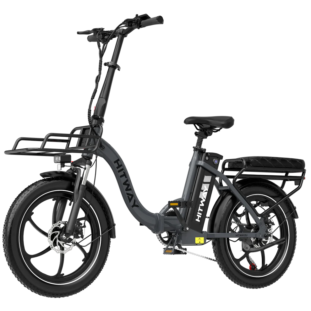 Elektrische vouwfiets HITWAY BK6S L1, grijs, zijaanzicht schuin linksvoor