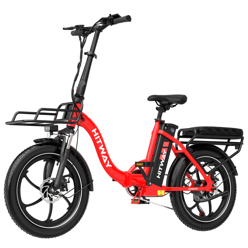 Elektrische vouwfiets HITWAY BK6S L1, rood, zijaanzicht schuin linksvoor