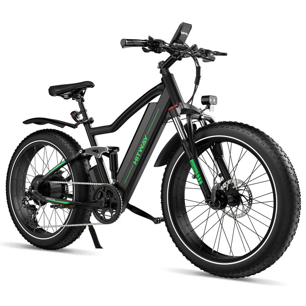 Elektrische fiets HITWAY BK9S, fatbike, zijaanzicht, rechts schuin voorkant