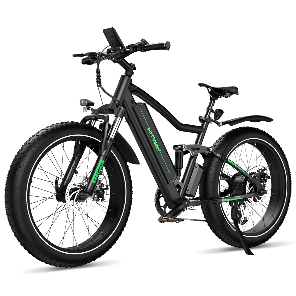 Elektrische fiets HITWAY BK9S, fatbike, zijaanzicht links voor schuin