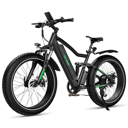 Elektrische fiets HITWAY BK9S, fatbike, zijaanzicht links voor schuin