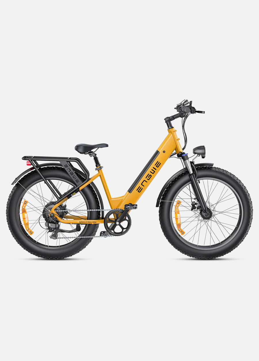 Elektrische fiets ENGWE E26, oranje, lage instap, zijaanzicht rechts