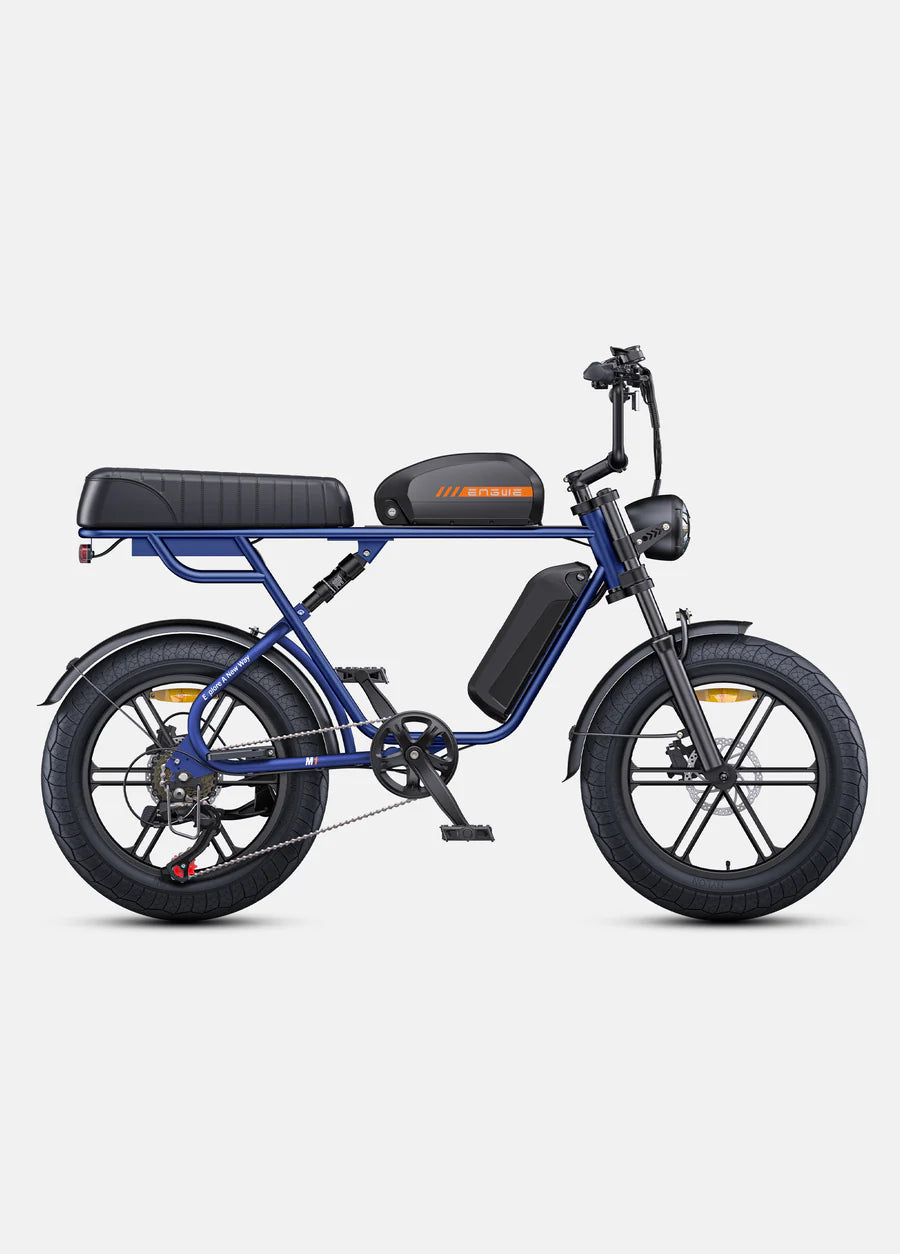 Elektrische fiets ENGWE M20, blauw, zijaanzicht rechts, dubbele accu