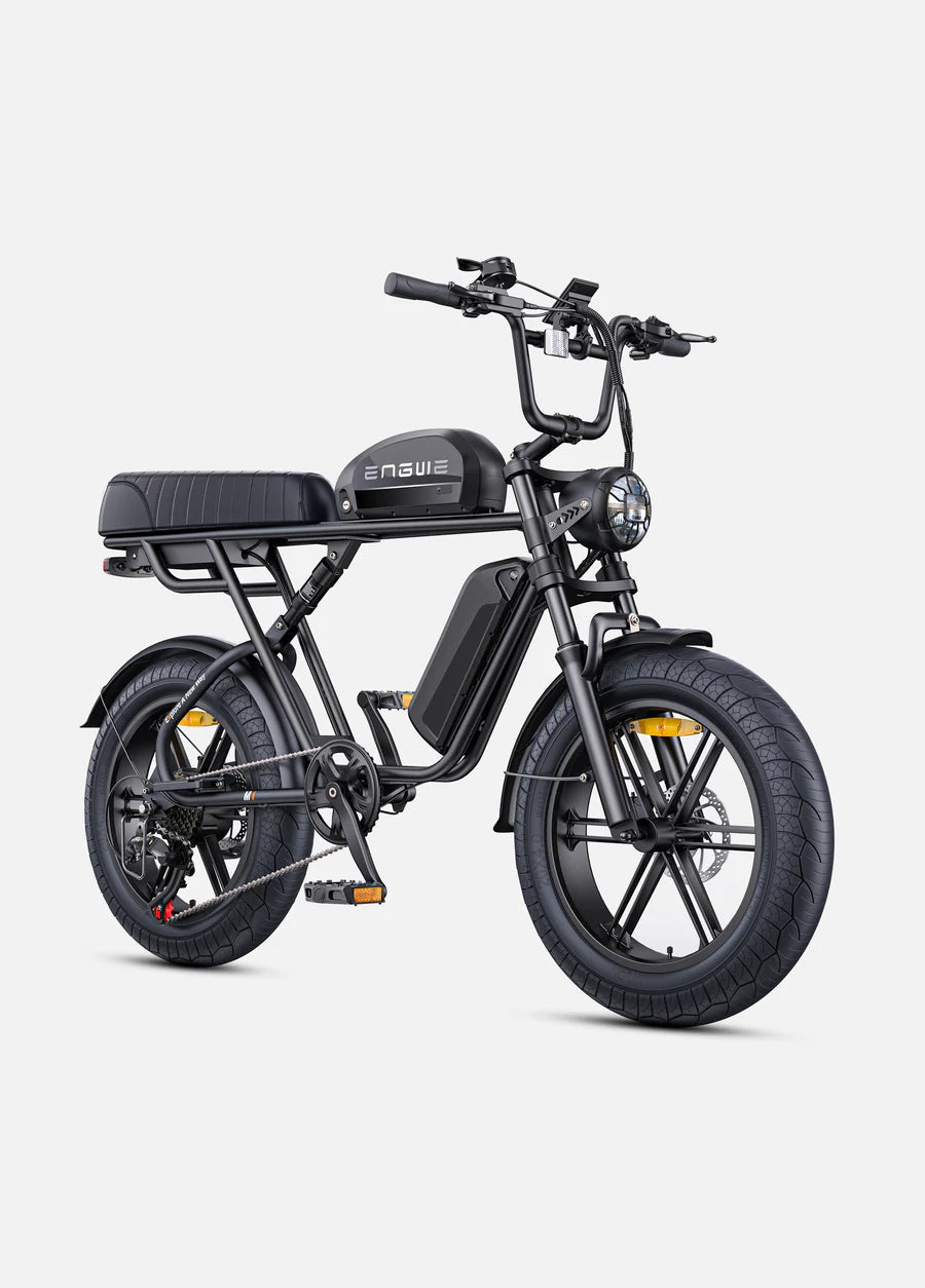 Elektrische fiets ENGWE M20, zwart, zijaanzicht schuin rechtsvoor, dubbele accu