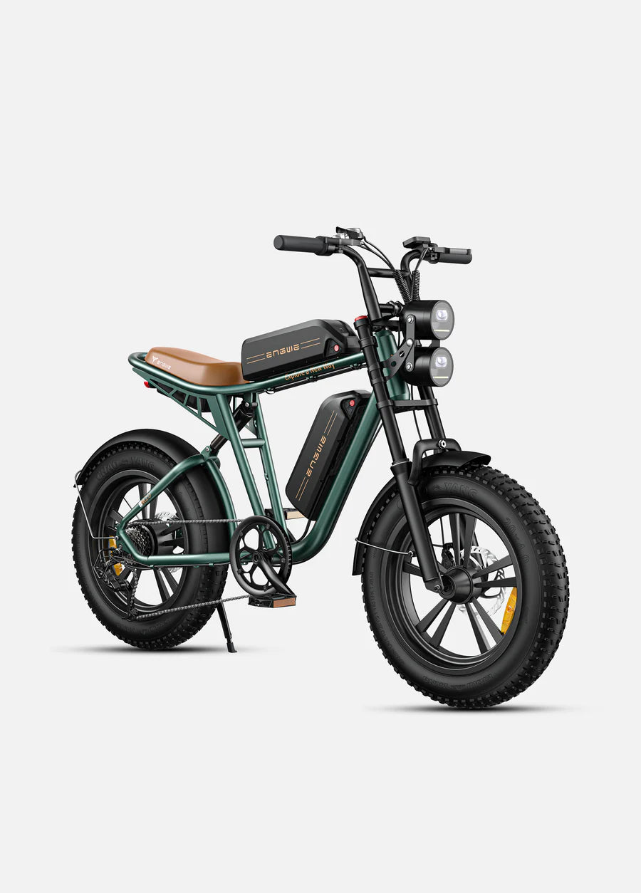 Elektrische fiets ENGWE M20, groen, zijaanzicht schuin rechtsvoor, dubbele accu