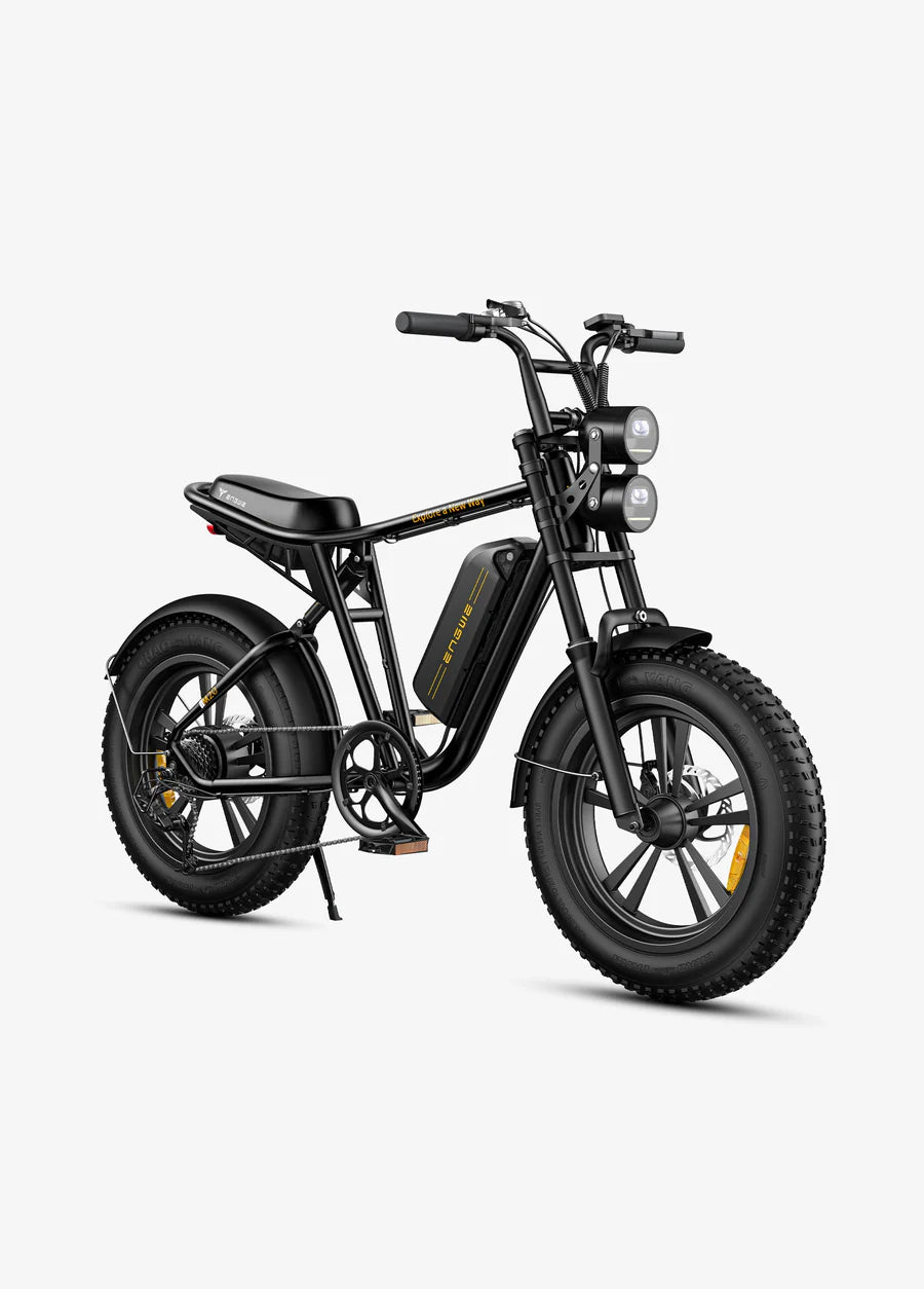 Elektrische fiets ENGWE M20, zwart, zijaanzicht schuin rechtsvoor, dubbele accu